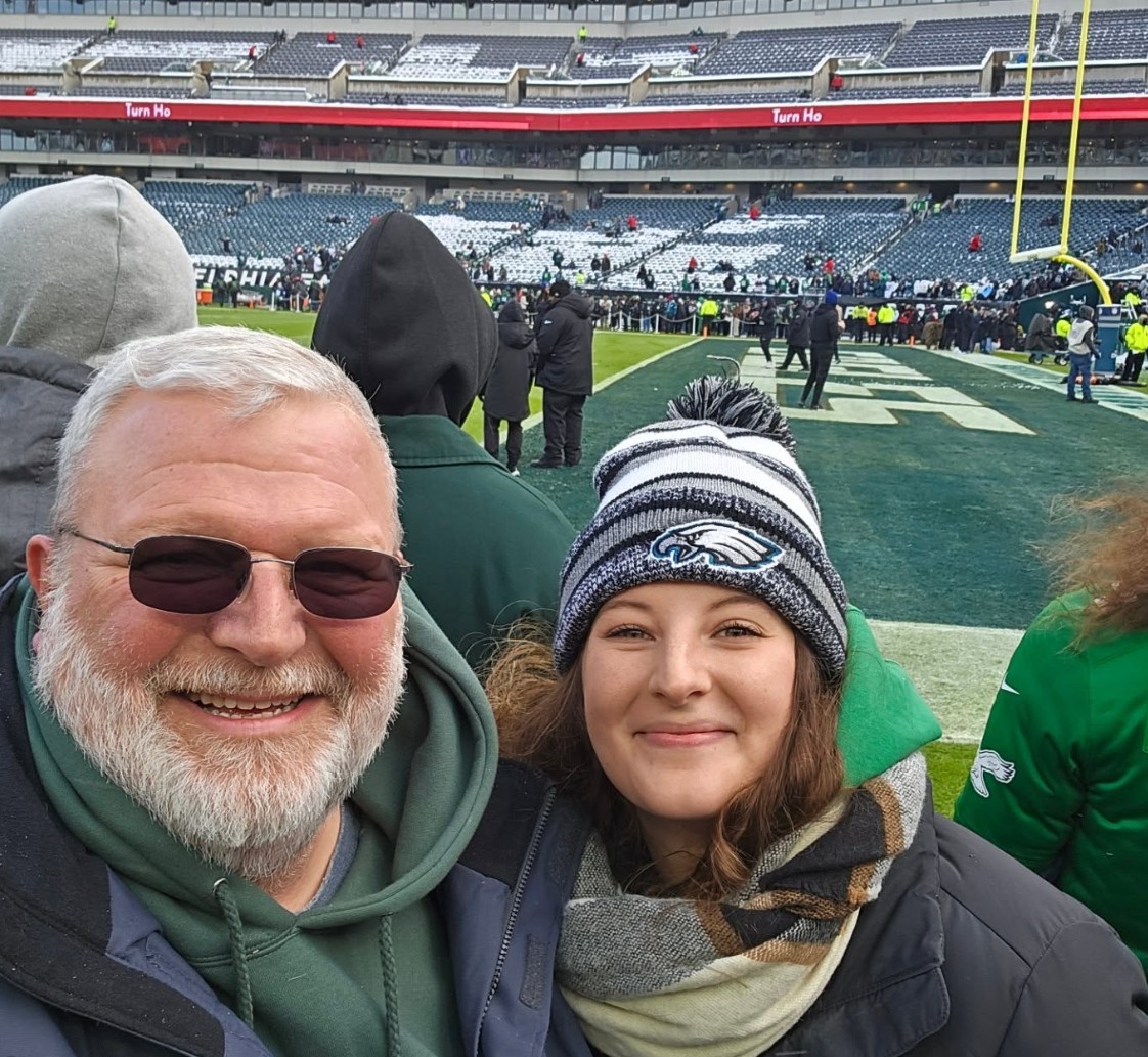 Me and Eleanor on the sidelines for an Eagles game
